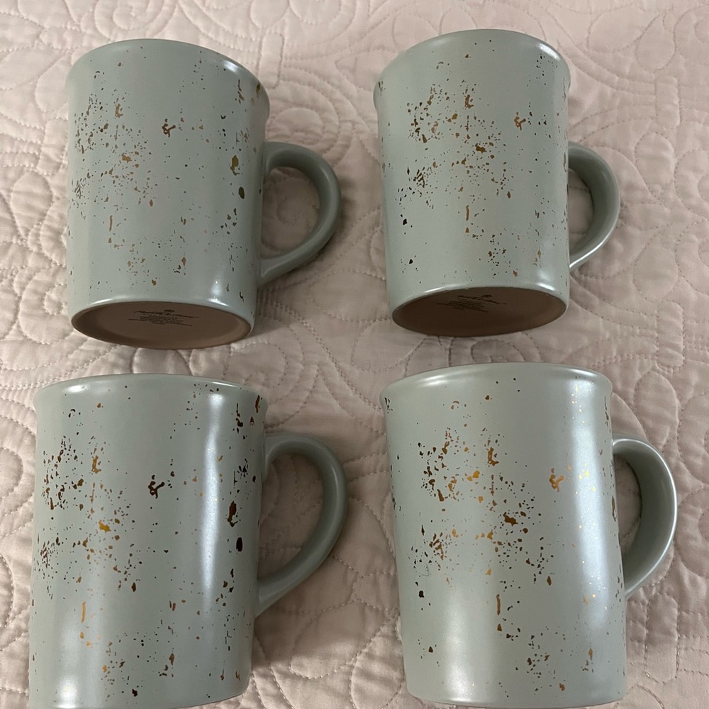 NEW Set of 4 Hearth & Hand with Magnolia Matte Green & Gold Speckled Mugs